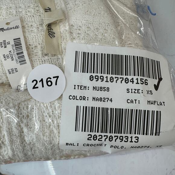 Madewell Crochet-Knit V-Neck Sweater Tee XS Vintage Ivory Short Sleeve Pullover - Picture 9 of 9